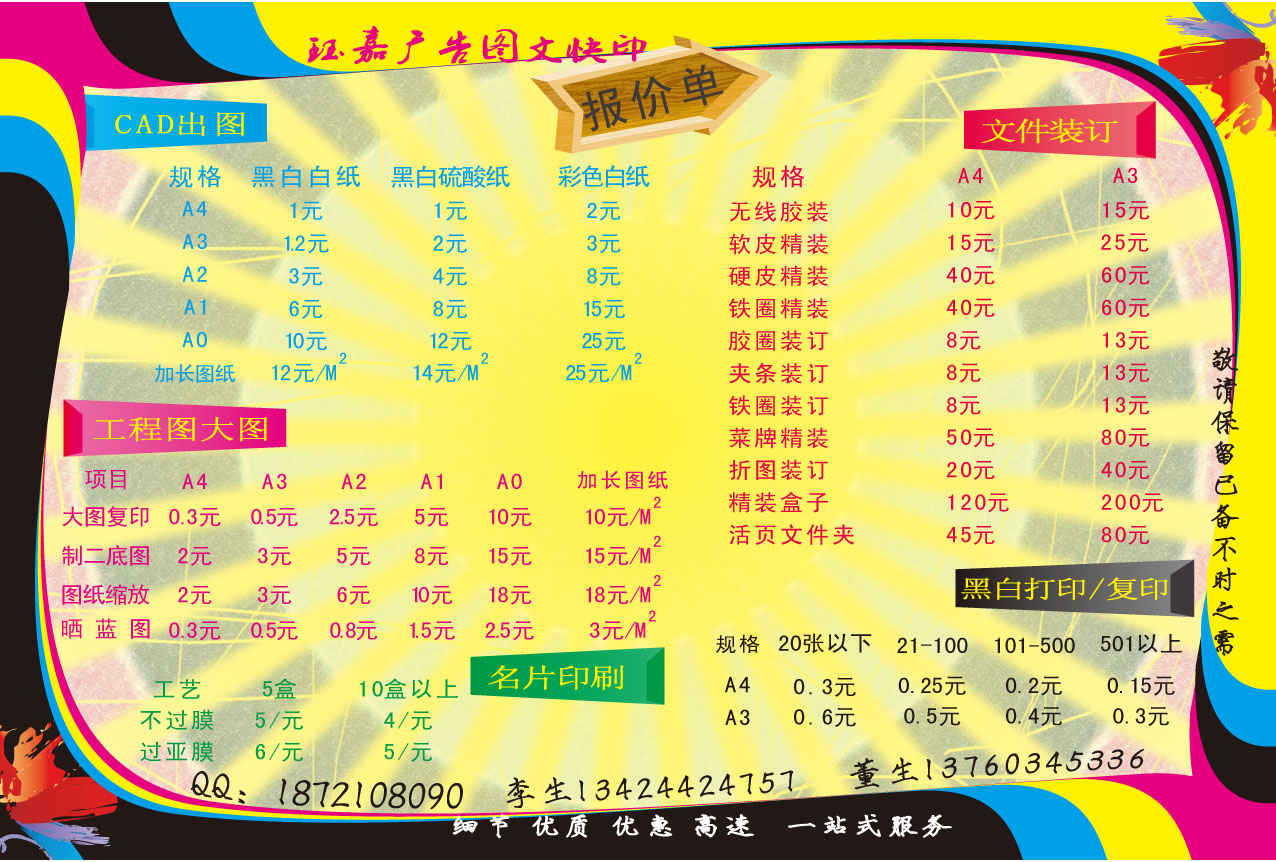 锦绣江南万众城沙元浦图文快印CAD出图、标